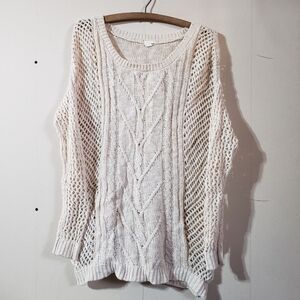Garage‎ Cream Beige Neutral Lightweight Cableknit Woven Knit Sweater, Size M L